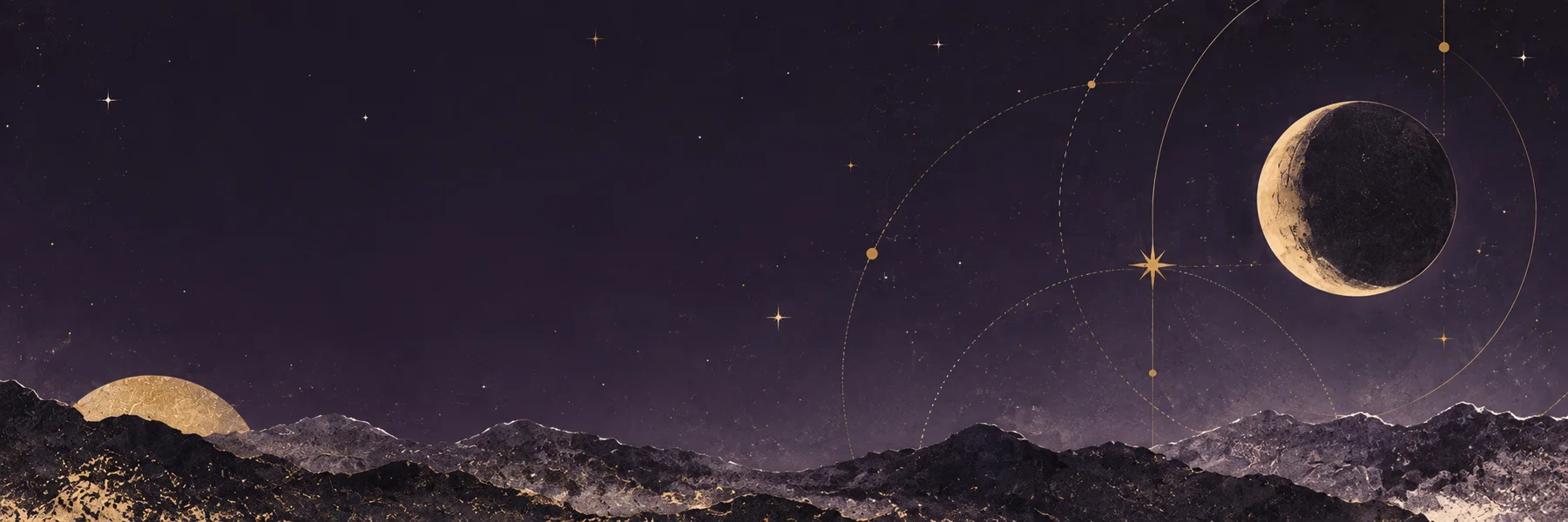 An antique celestial map in gold and deep aubergine